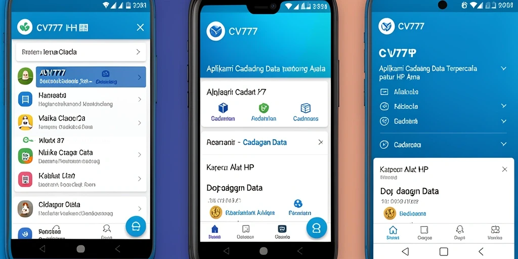 Tampilan antarmuka aplikasi CV777 untuk Cadangan Data yang intuitif.