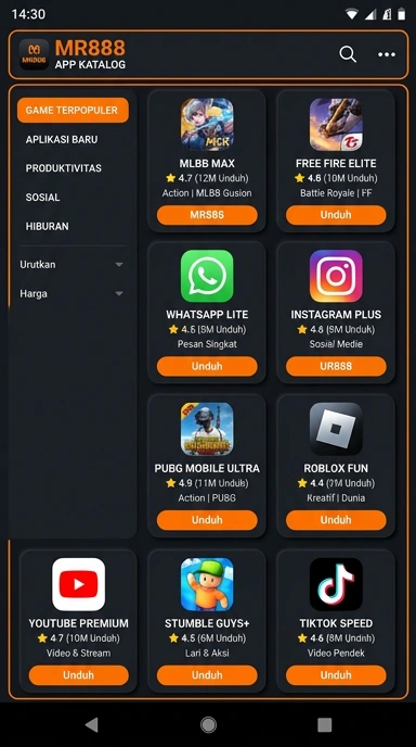 Tampilan katalog aplikasi mr888
