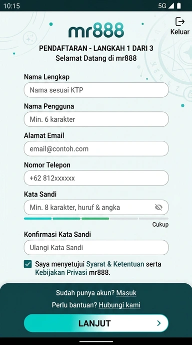 Tampilan halaman daftar mr888